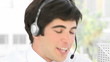 Young businessman talking on a headset
