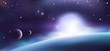 Space aurora over a blue planet