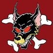 vector illustration tattoo head wolf with two bones