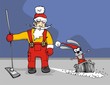 Vektor: Santa Claus and bunny clean floor vector illustration. Santa Claus and bunny clean floor vector illustration.