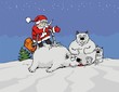 Vektor: Santa Claus with the vacuum cleaner clean a white bears. Santa Claus with the vacuum cleaner clean a white bears.
