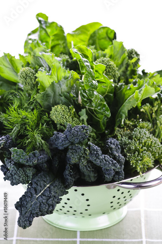 Photo: Dark green leafy vegetables in colander Dark green leafy vegetables in colander