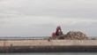 Time lapse excavator working in the harbor