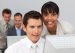 Afro-American businesswoman working with her colleague in the of