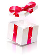 Ouverture d'un cadeau au ruban rouge (reflet)