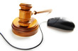 computer mouse and court gavel, on white
