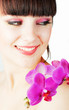 happy young woman with orchid on white background happy young woman with orchid on white background