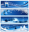 Four blue Christmas banners