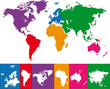 Vector: Color map of the World with continent borders Color map of the World with continent borders