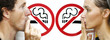 couple smoking a no smoking sign