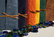 Set of coloured diaries in a row