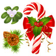 Candy cane, christmas tree, mistletoe and holly