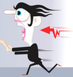 Illustration: A man running away from a symbol of arrow A man running away from a symbol of arrow