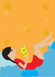 the little girl lying on the cloud and reading a book