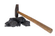 isolated hammer coal, carbon nuggets isolated hammer coal, carbon nuggets