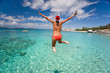 woman red bikini christmas hat
