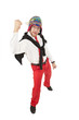 The man, who achieved success. Businessman in red pants and whit
