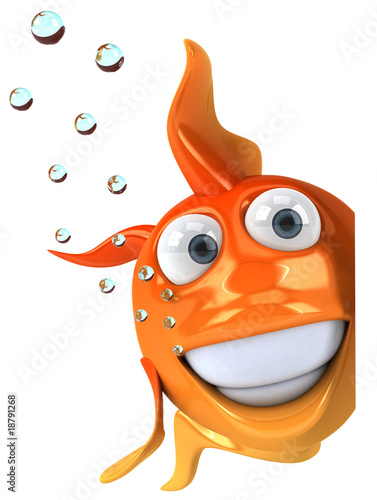 Poisson rouge et panneau blanc