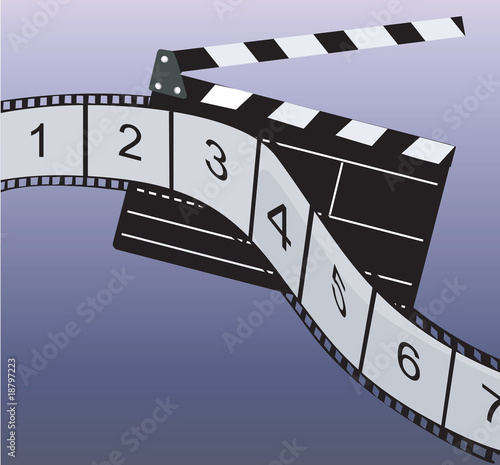 Illustration: Illustration of film roll and clap Illustration of film roll and clap