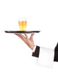 waiter with tray and glass of beer waiter with tray and glass of beer