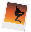 Vector photo frame of girl dancing and jumping in sunset