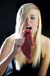 portrait of woman with raw meat
