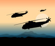 war action at the front with helicopters