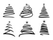 6 weihnachtsbäume strichzeichnungen sw