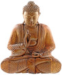 bouddha statuette bois teck fond blanc