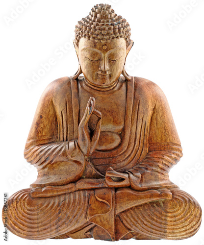 bouddha statuette bois teck fond blanc