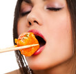 woman with sushi