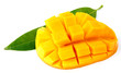 tranche mangue feuille fond blanc