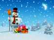 Postcard: snowman and presents