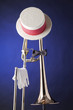 Trombone Hat Bow Tie Isolated on Blue Trombone Hat Bow Tie Isolated on Blue