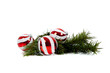 Red and white Christmas ornaments/baubles with pine branch