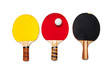 Row of ping pong paddles on white