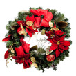 Christmas wreath with red and gold on a white background