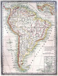 Original antique map of South America, line colored, dated 1889. Original antique map of South America, line colored, dated 1889.