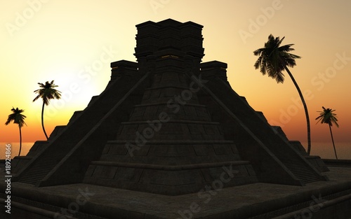 Illustration: Maya Pyramide Tempel 2012 bei Sonnenuntergang Maya Pyramide Tempel 2012 bei Sonnenuntergang
