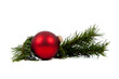 Red Christmas ornament/bauble with pine branch on white
