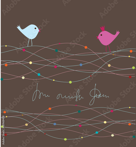 Vector: Cute birds couple. Greeting card. Cute birds couple. Greeting card.