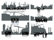 Illustration of business people and city