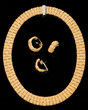 Set of earrings, ring and golden bracelet with diamonds