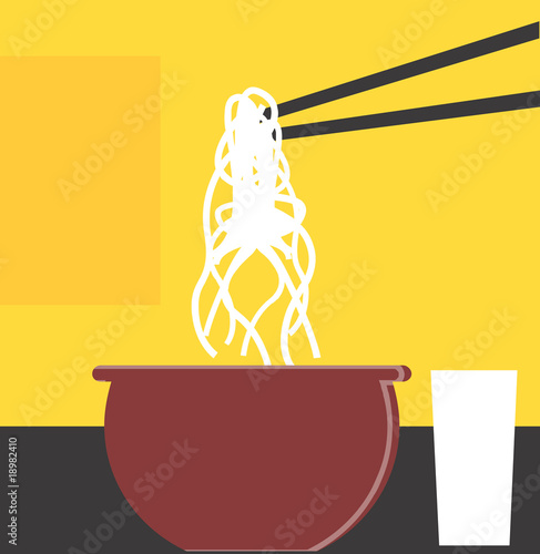 Illustration: chopsticks ad swirl of noodles in radiant light chopsticks ad swirl of noodles in radiant light