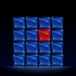 Group of blue square glass blocks with one glowing red