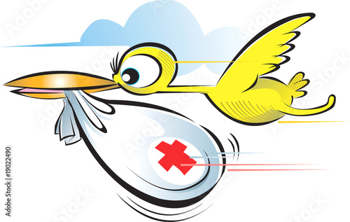 Illustration: Illustration of bird flying with medical bag Illustration of bird flying with medical bag