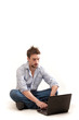 man with notebook isolated on white