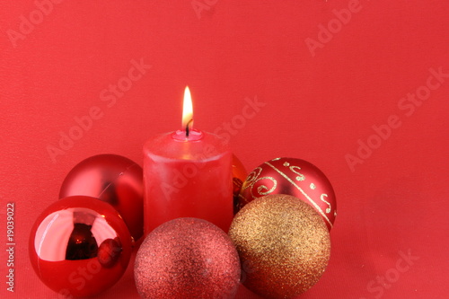 Photo: Christmas still life with red candles and balls Christmas still life with red candles and balls
