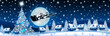 Blue Christmas landscape with Santa Claus