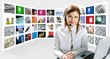 Business redhead beautiful woman headphones tech helpdesk Business redhead beautiful woman headphones tech helpdesk